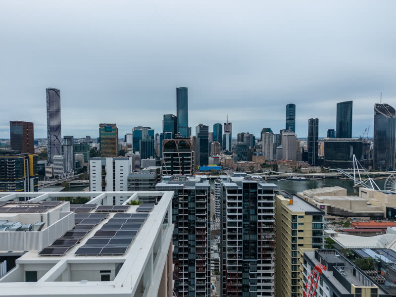 Brisbane skyline seen from a construction site